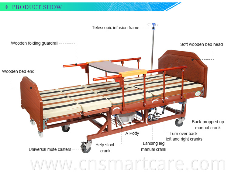 Anti Side Slip Reclining Hospital Bed With Bedpan